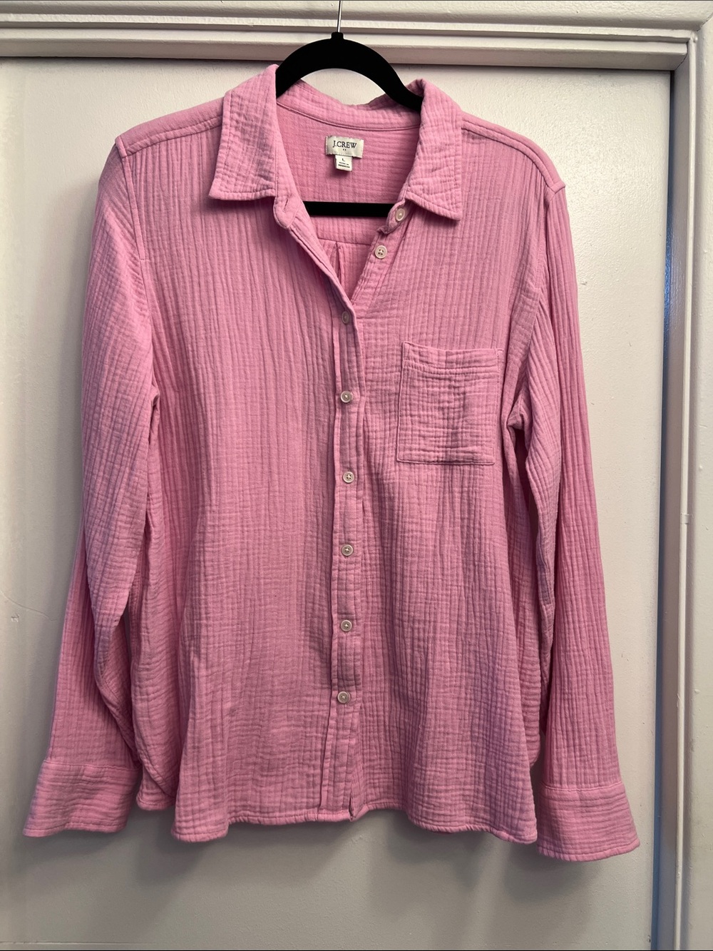 J. Crew Factory Pink Gauze Button-Down Shirt Size Large